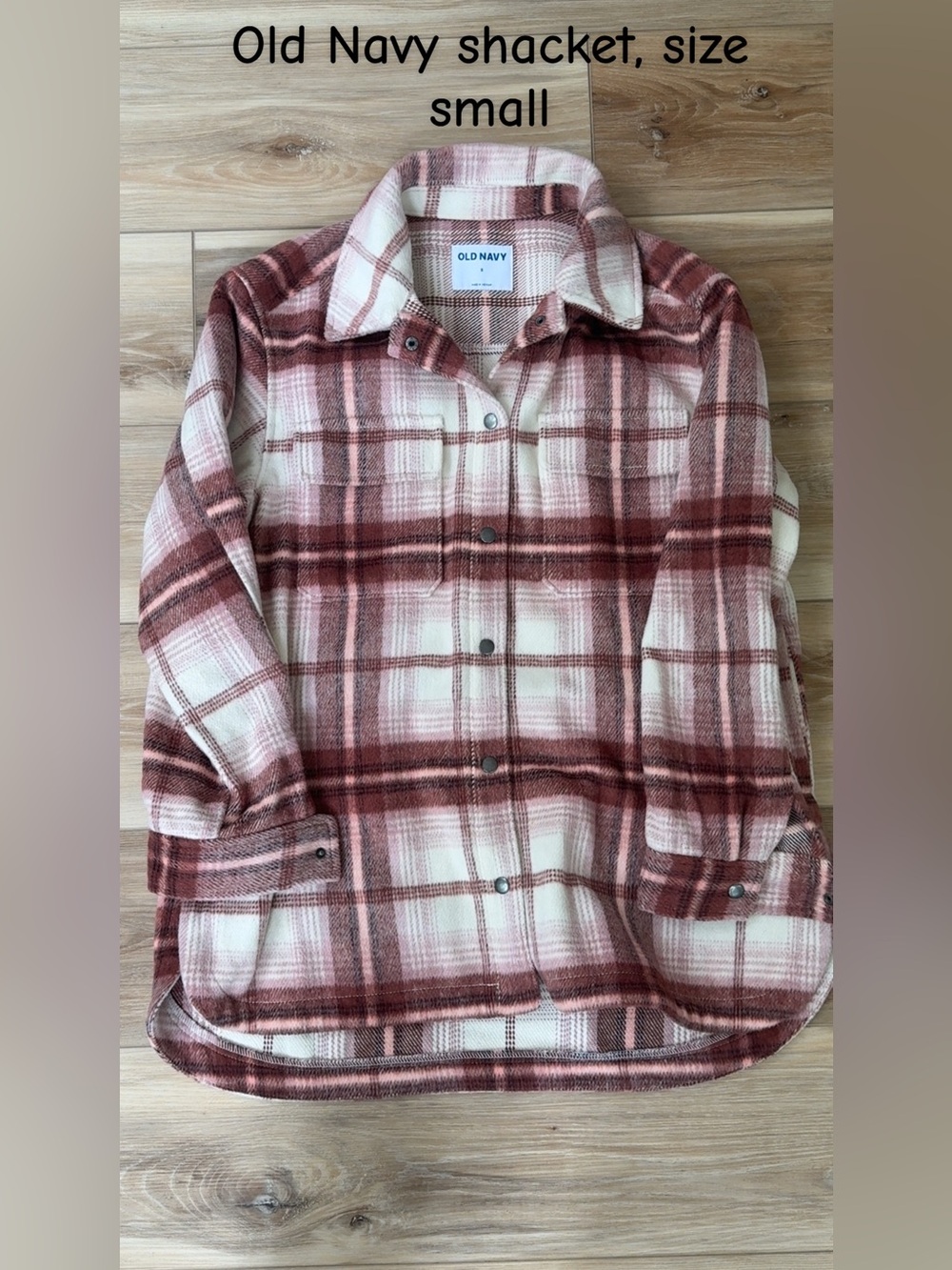 Old Navy Pink and Cream Plaid Teddy Shacket